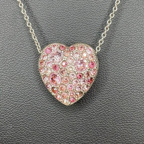 Brighton Jewelry - Brighton Pink Heart Necklace Reversible Pink Crystal Brighton Necklace 14"/3"